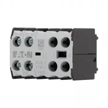 Bloco de contactos auxiliares Eaton 20DILE, 2 polos, 1NO+1NC, montagem lateral, terminais de parafuso, IP20, preto/branco 010208