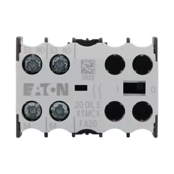 Bloco de contactos auxiliares Eaton 20DILE, 2 polos, 1NO+1NC, montagem lateral, terminais de parafuso, IP20, preto/branco 010208