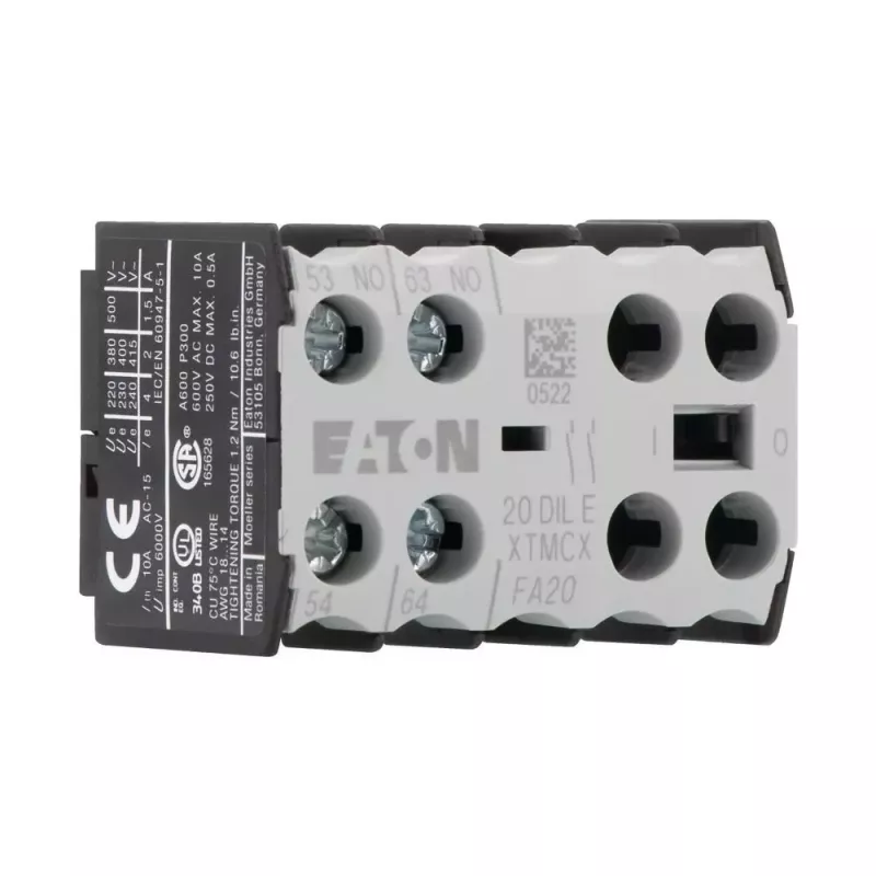 Eaton 20DILE bloco de contactos auxiliares, 45 x 86 x 58 mm, -25 a 50 °C, preto/branco 010208
