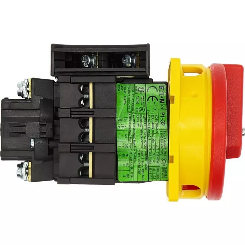 EATON P1-32/EA/SVB/HI11 Interruptor principal, 3 polos, 32 A, montagem em quadro, vermelho/amarelo 072567