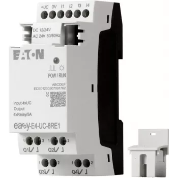Eaton easyE4 Relé de controlo EASY-E4-UC-8RE1, 8 entradas, 4 saídas de relé, 12/24 V DC, 24 V AC, Ethernet, calha DIN