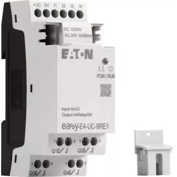 Eaton easyE4 Relé de controlo EASY-E4-UC-8RE1, 8 entradas, 4 saídas de relé, 12/24 V DC, 24 V AC, Ethernet, calha DIN