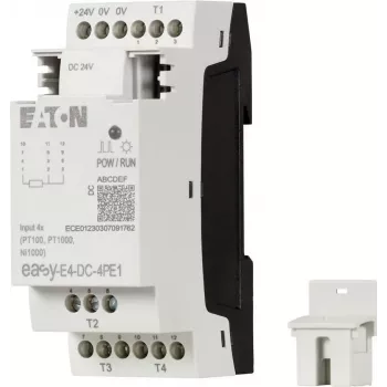 Eaton easyE4 DC 4PE1 Módulo de expansão de entradas RTD, 4 canais, Pt100/Pt1000/Ni100/Ni1000, terminais de parafuso, calha DIN, 24 V DC