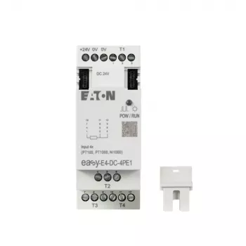 Eaton easyE4 DC 4PE1 Módulo de expansão de entradas RTD, 4 canais, Pt100/Pt1000/Ni100/Ni1000, terminais de parafuso, calha DIN, 24 V DC