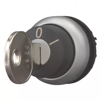 Eaton M22-WRS-MS20 Acionador de comutador rotativo com chave, 2 posições, retenção, chave MS20, anel frontal metálico titânio, preto 111779