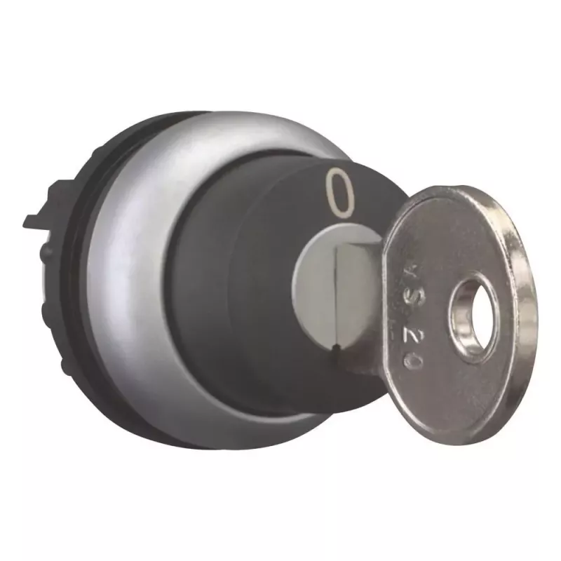 Eaton M22-WRS-MS20 Acionador de comutador rotativo com chave, 2 posições, retenção, chave MS20, anel frontal metálico titânio, preto 111779