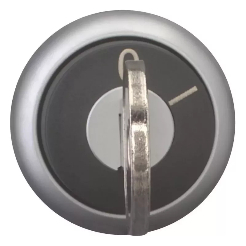 Eaton M22-WRS-MS20 Acionador de comutador rotativo com chave, 2 posições, retenção, chave MS20, anel frontal metálico titânio, preto 111779