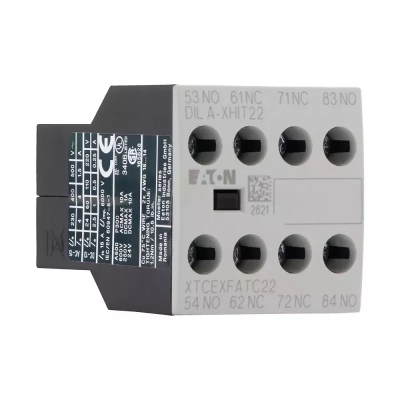 Bloco de contactos auxiliares Eaton DILA-XHIT22, 2NO+2NC, montagem frontal, terminais de parafuso, preto/branco 101044