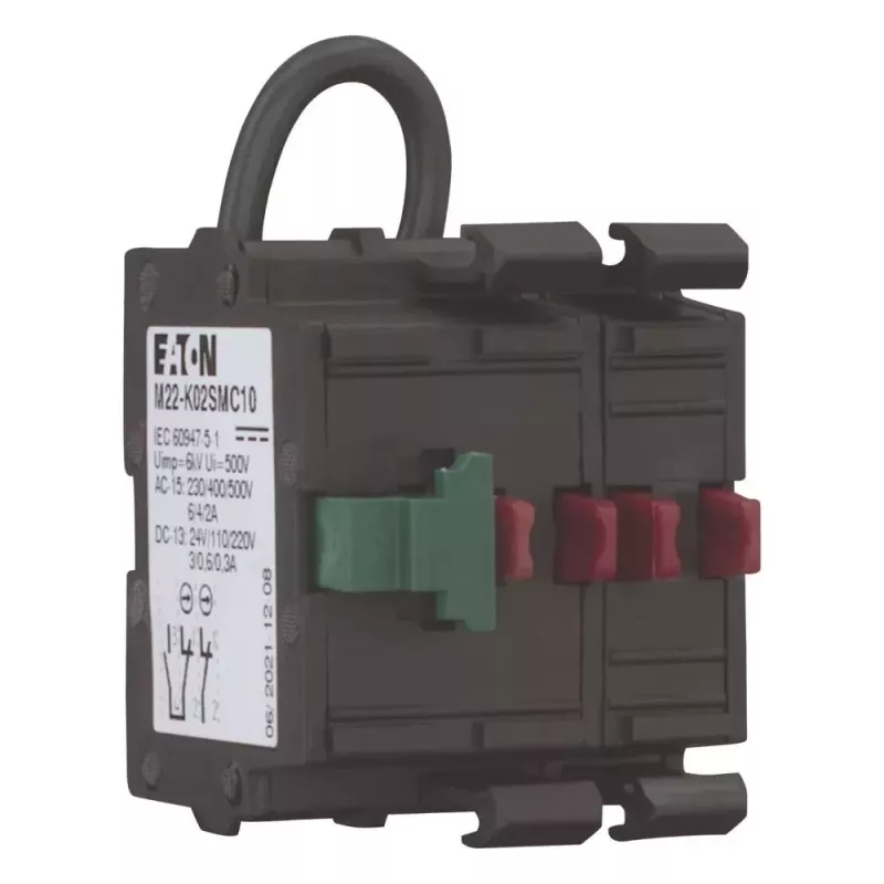 Eaton M22-K02SMC10 Relé de potência, 2 NF, montagem frontal, terminais de parafuso, preto 121474
