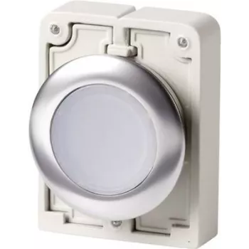 Eaton M30C-FDRL-W Atuador de botão de pressão redondo plano, anel decorativo cromado, branco 182950