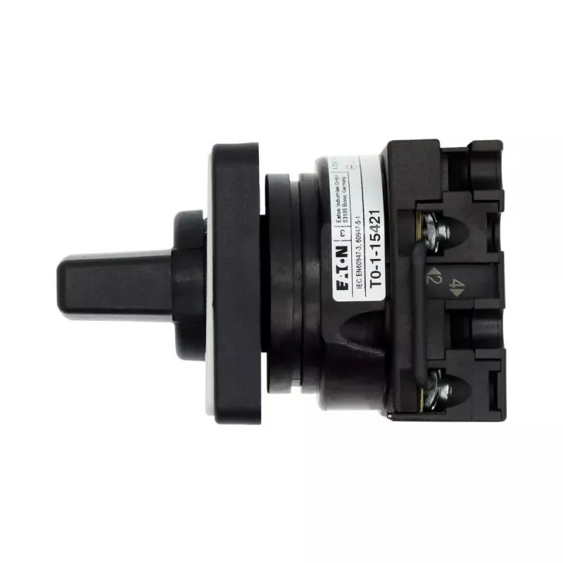 Eaton T0-1-15421/E Interruptor de came, 1 polo, LIGAR-DESLIGAR, 20 A, 690 V AC, alavanca, preto, painel frontal 48x48 mm 095806