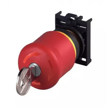 Eaton M22-PVS/K01 Botão de emergência, desbloqueio por chave, 1 NC, montagem frontal, 22,5 mm, vermelho/amarelo 216514