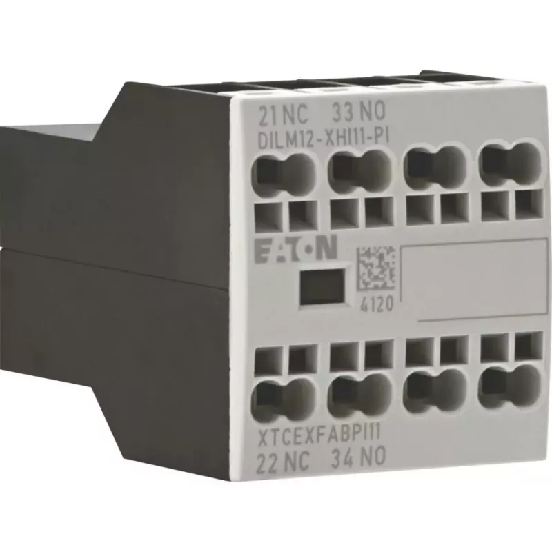Eaton DILM12-XHI11 Bloco de contacto auxiliar, 1NO+1NC, montagem frontal, terminais de parafuso 199456