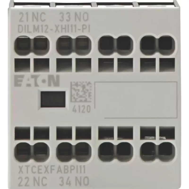 Eaton DILM12-XHI11 Bloco de contacto auxiliar, 1NO+1NC, montagem frontal, terminais de parafuso 199456