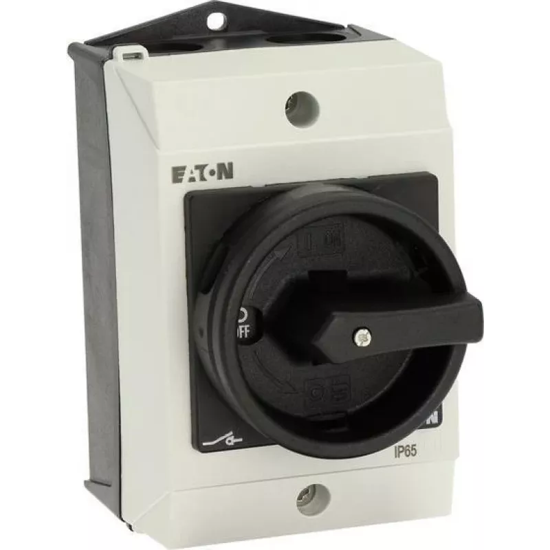 Eaton T0-1-102/I1/SVB-SW Interruptor principal 2 polos, 20 A, 690 V AC, manípulo preto, painel frontal branco 207144