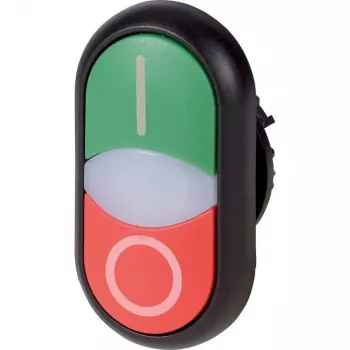 Eaton M22S-DDL-GR-X1/X0 Acionador de botão de pressão iluminado, Momentâneo, lente verde, colar de plástico preto, montagem 22,5 mm, IP66/IP67/IP69K 216701