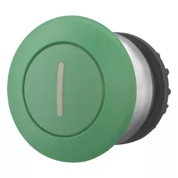 Eaton M22-DRP-G-X1 Acionador de botão de pressão verde com retenção, 22,5 mm, montagem em painel frontal 216753