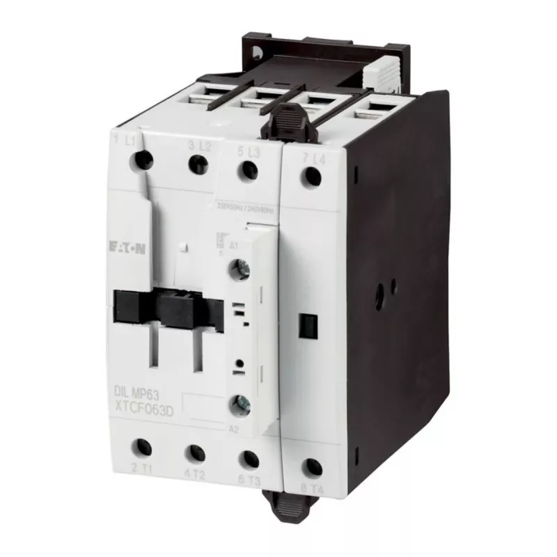 Eaton DILMP63 Contator de potência, 3 polos, 63 A, bobina 230 V AC 50 Hz / 240 V AC 60 Hz, 1 NA + 1 NF, IP00 109855