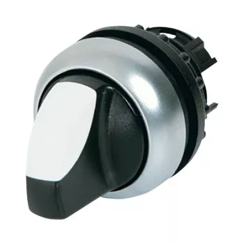 Eaton M22-WLK3-W Acionador de interruptor rotativo, 3 posições, com retenção, botão rotativo branco, aro titânio, 22,5 mm 216833