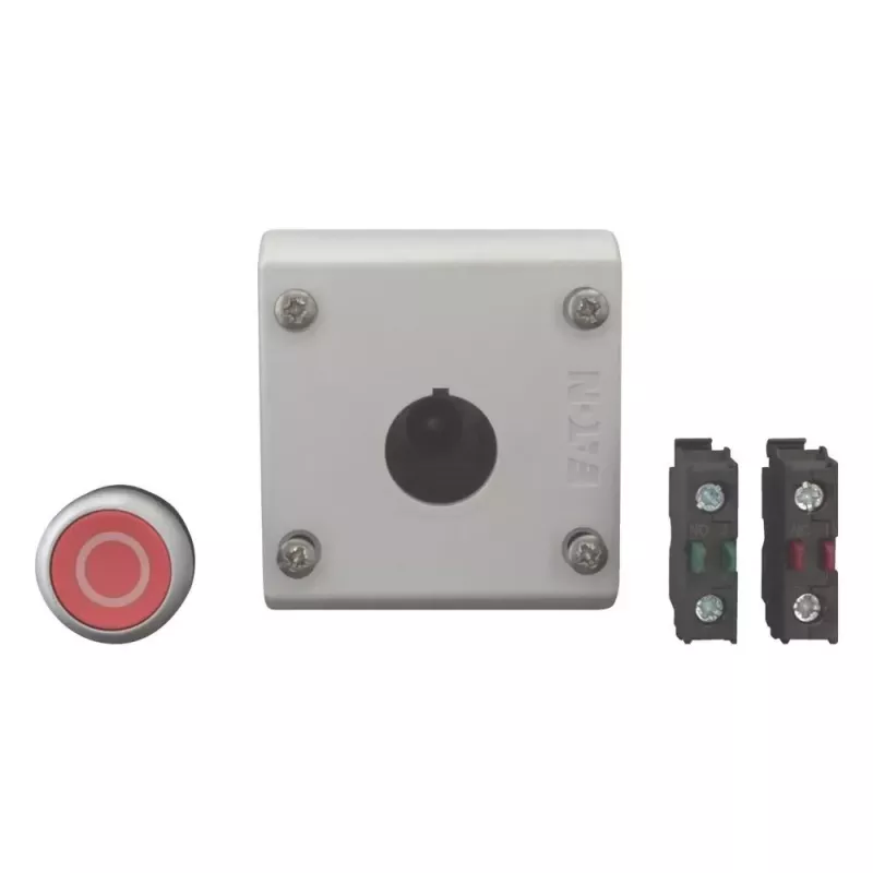 Eaton M22-D-R-X0/KC11/I Acionador de botão de pressão com bloco de contactos, Vermelho, Titânio, Plástico, IP66/IP67/IP69 216521