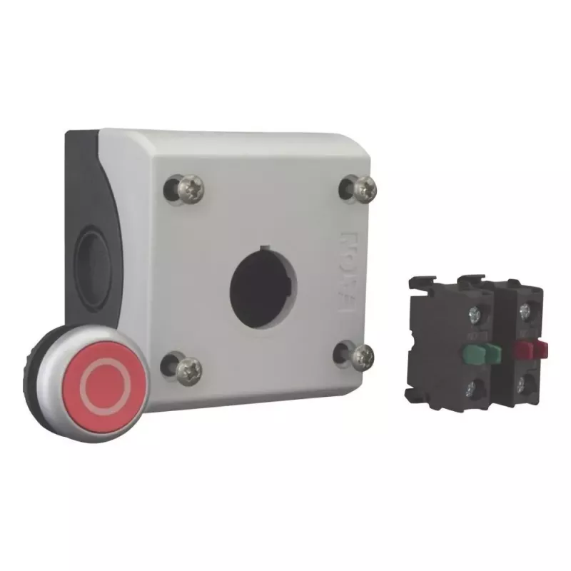 Eaton M22-D-R-X0/KC11/I Acionador de botão de pressão com bloco de contactos, Vermelho, Titânio, Plástico, IP66/IP67/IP69 216521