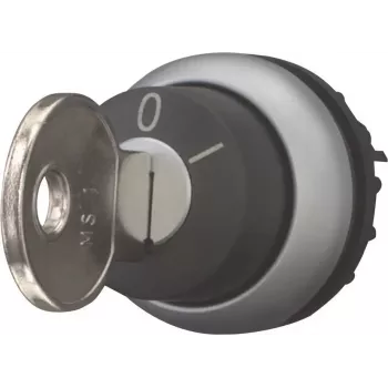 Eaton M22-WRS-A1 Interruptor de chave, 2 posições, retenção, atuador preto, anel frontal titânio prateado, montagem 22,5 mm, IP66/IP67/IP69K 229092
