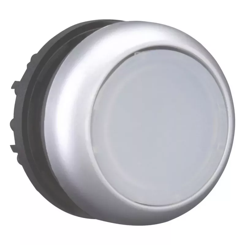 Eaton M22-DRL-W atuador de botão de pressão iluminado, plano, com retenção, preto/metálico/branco