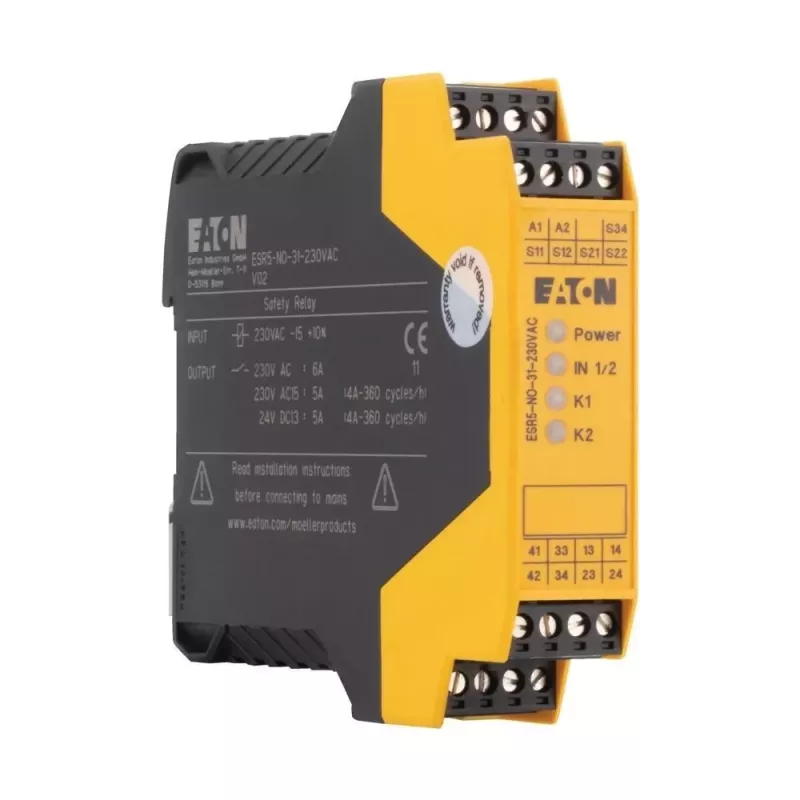 Eaton ESR5-NO-31-230VAC Relé de segurança, 230V AC, 3 contactos de segurança NA, 1 contacto auxiliar NF, calha DIN 119380