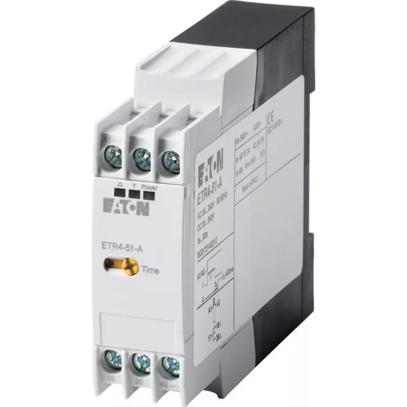 Eaton ETR4-51-A Relé temporizador estrela-triângulo, 24-240V AC/DC, 3-60s, 2 CO, calha DIN 031884