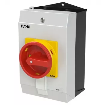 Eaton P1-25/I2H/SVB/HI11 interruptor principal 3 polos 25 A, 690 V AC, IP65, montagem à superfície, punho rotativo vermelho/amarelo 226902