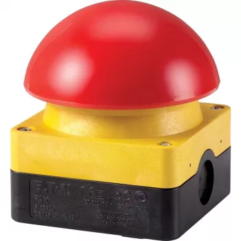 EATON FAK-R/V/KC02/IY interruptor de pé/mão, botão de pressão cogumelo, com retenção, 2 NF, amarelo, IP66/IP67/IP69K, terminais de parafuso 256790