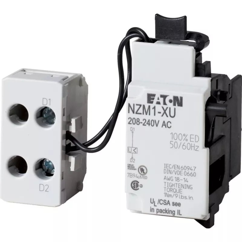Eaton disparador de subtensão com bloco de terminais montado lateralmente para disjuntores NZM1 (259442)