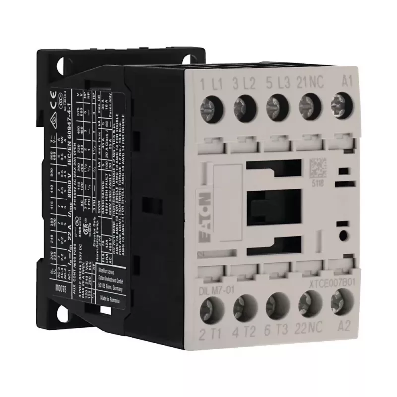 Eaton DILM7-01 Contator, 3 polos, 7 A, bobina 230 V AC 50 Hz / 240 V AC 60 Hz, 1 contacto auxiliar NC 276585