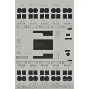 EATON DILM12-199244 Contator de potência de 3 polos, 12 A, bobina 230 V 50 Hz / 240 V 60 Hz, 1 contacto auxiliar NO, terminais de parafuso