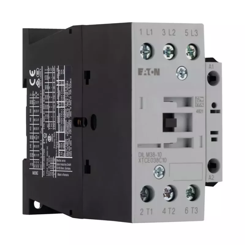Contator de potência Eaton DILM38-10, bobina 230 V AC 50 Hz / 240 V AC 60 Hz, 3 polos, 38 A, 1 contacto auxiliar NO 112428