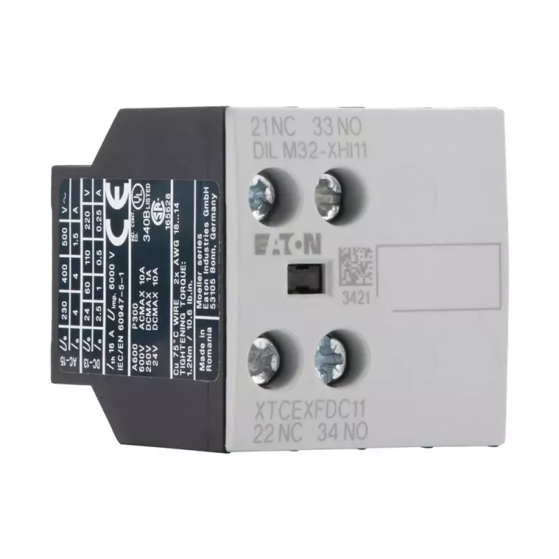 Bloco de contactos auxiliares Eaton 1NO+1NC 2 polos montagem frontal para contatores DILM DILM32-XHI11 277376