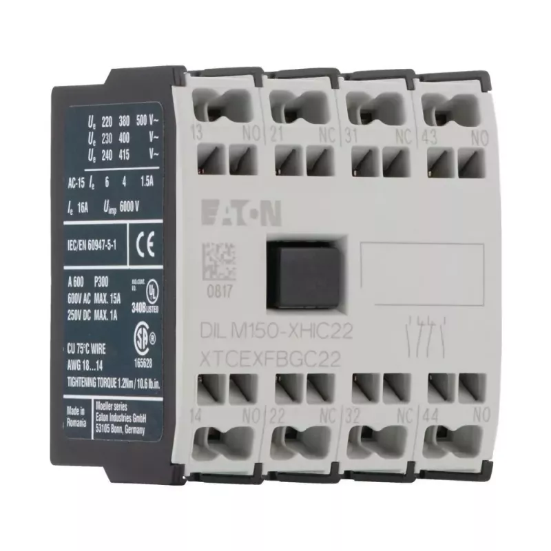 Bloco de contactos auxiliares Eaton 4 polos 2NO+2NC montagem sobreposta para DILM40-DILM150, terminais de parafuso 278046