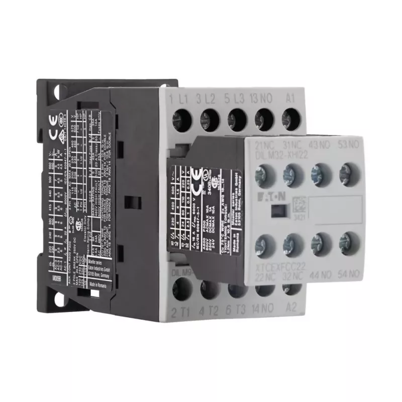 Contator de potência Eaton DILM9-32, 3 polos, 9 A, bobina 230 V AC, 1 contacto auxiliar NO, IP20 276795