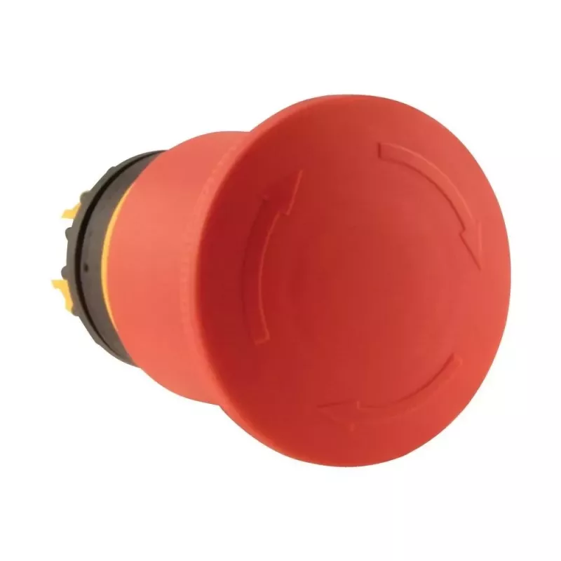 Botão de pressão de paragem de emergência Eaton M22-PVT45P, cogumelo, 45 mm, botão vermelho, aro amarelo, desbloqueio por tração 121462