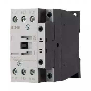 Eaton DILM25-01(RDC24) Contator tripolar, bobina 24 V DC, 25 A AC-3, 1 contacto auxiliar NC, IP00, preto/branco 277178