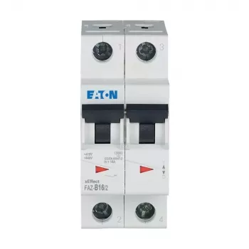 Eaton FAZ-B16/2 Disjuntor de proteção de linha (MCB), bipolar, 16 A, tipo B, 230/400 V AC, 10 kA, calha DIN 278734