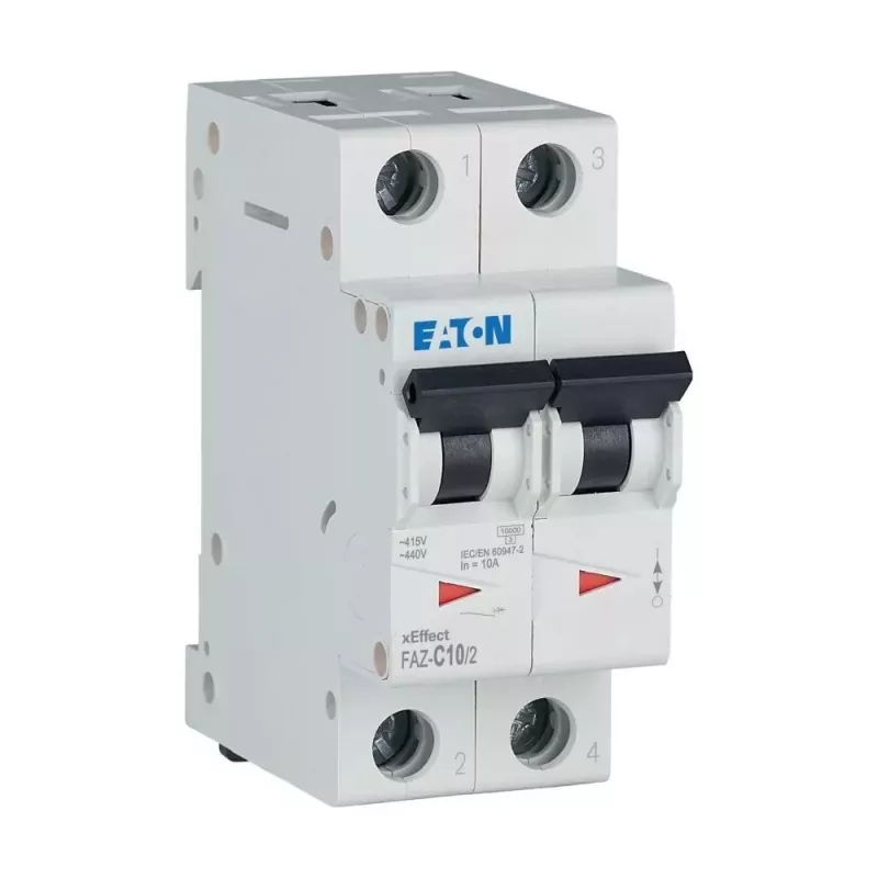 Eaton FAZ-C10/2 Disjuntor de proteção de linha (MCB), 10 A, bipolar, tipo C, 400 V AC, 10 kA 278756