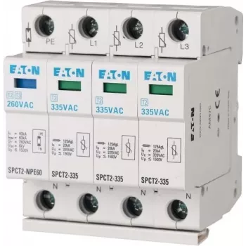 EATON SPCT2-335-3+NPE Dispositivo de proteção contra sobretensões tipo 2, trifásico + neutro + PE, 335 V AC, 40 kA Imax, calha DIN 167622