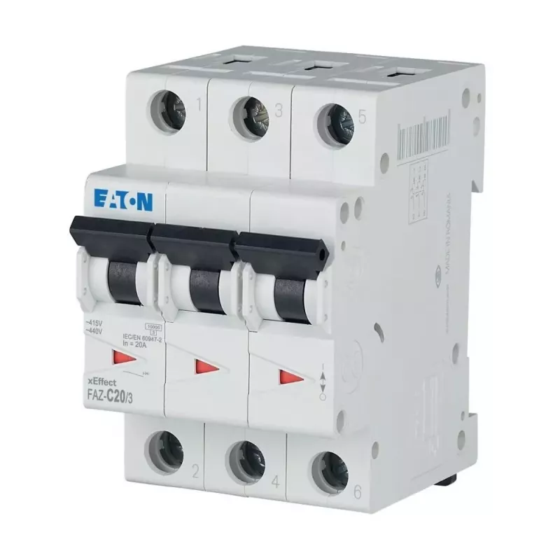 Eaton FAZ-C20/3 disjuntor de proteção de linha, 3 polos, 20 A, tipo C, 10 kA 278874