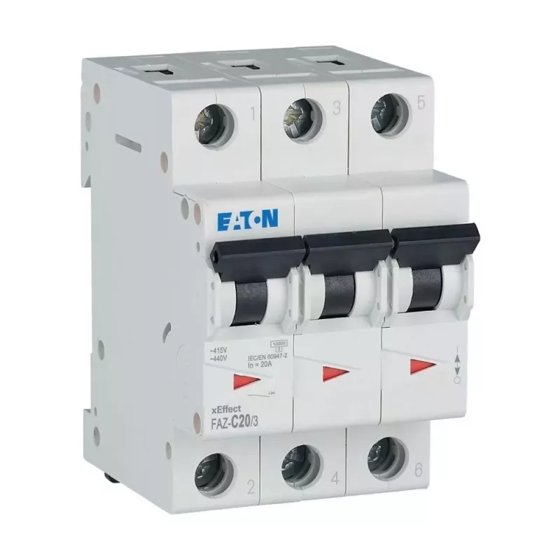Eaton FAZ-C20/3 disjuntor de proteção de linha, 3 polos, 20 A, tipo C, 10 kA 278874