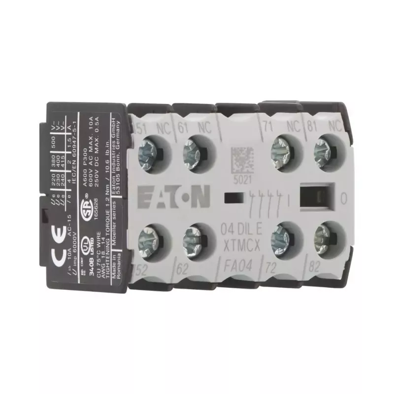 EATON 04DILE bloco de contactos auxiliares, 4 NC, com guiamento forçado, montagem frontal, para contactores DILM7-DILM38 010256