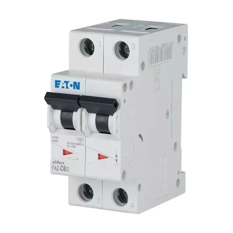 Eaton FAZ-C6/2 disjuntor de proteção de linha (MCB), 6 A, 2 polos, tipo C, 10 kA, 230/400 V AC 278754