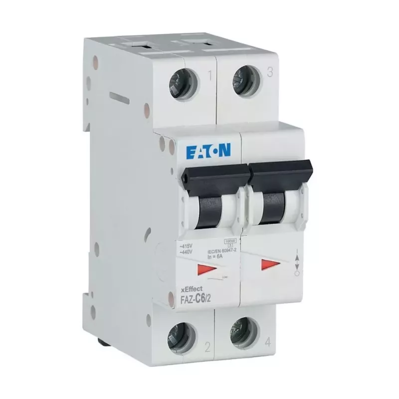 Eaton FAZ-C6/2 disjuntor de proteção de linha (MCB), 6 A, 2 polos, tipo C, 10 kA, 230/400 V AC 278754