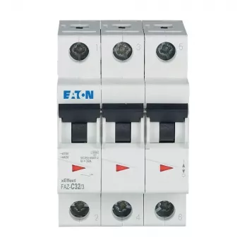 Eaton FAZ-C32/3 Disjuntor de proteção de linha tipo C, 32 A, 3 polos, 10 kA, calha DIN 278876