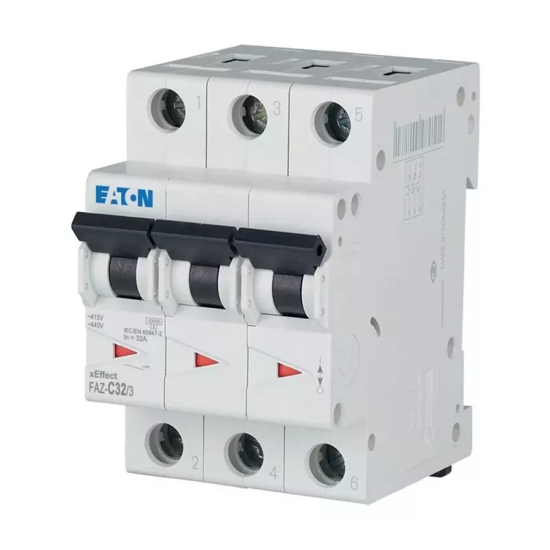 Eaton FAZ-C32/3 Disjuntor de proteção de linha tipo C, 32 A, 3 polos, 10 kA, calha DIN 278876